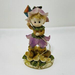 Designspirations Figurine Girl Boy Kid Play Kite Spring Leg Summer Flower Purple